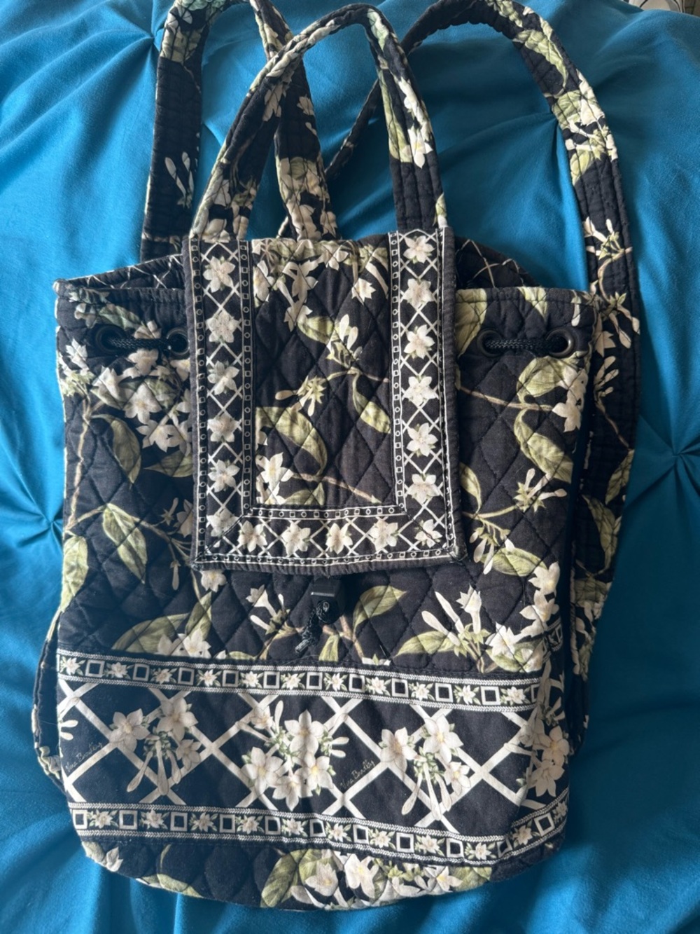 Vera Bradley Vintage Drawstring 100% Cotton Jasmine Flower Print Backpack